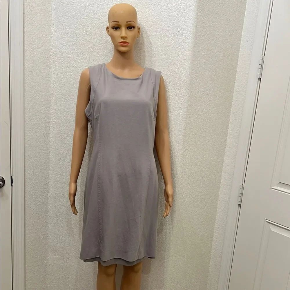 Talbots Gray Midi Dress Sz 12 Italian Fabric Japan Sleeveless Round Neck Lined